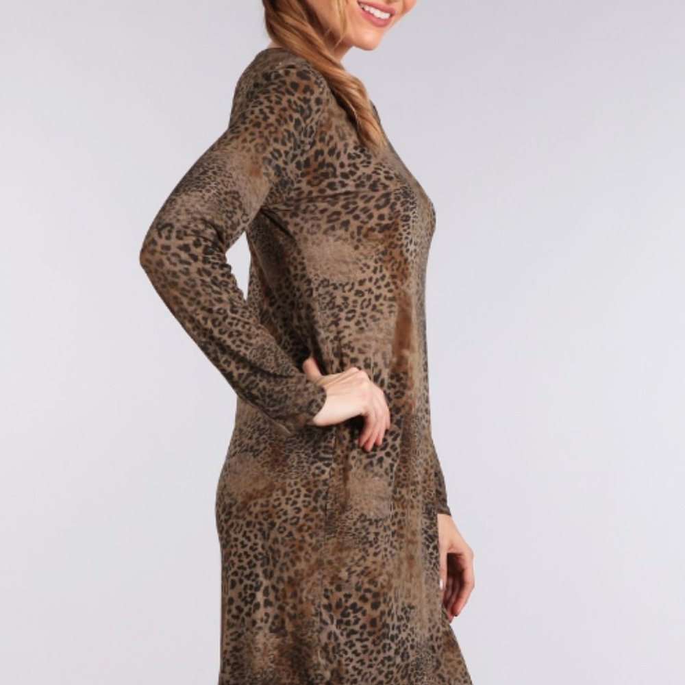 Animal Print Long Sleeve Short Dress - Picture 3 of 4